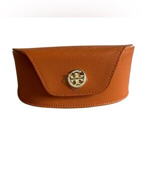 New Tory Burch Orange Saffiano Leather Eyewear Case with Gold Logo